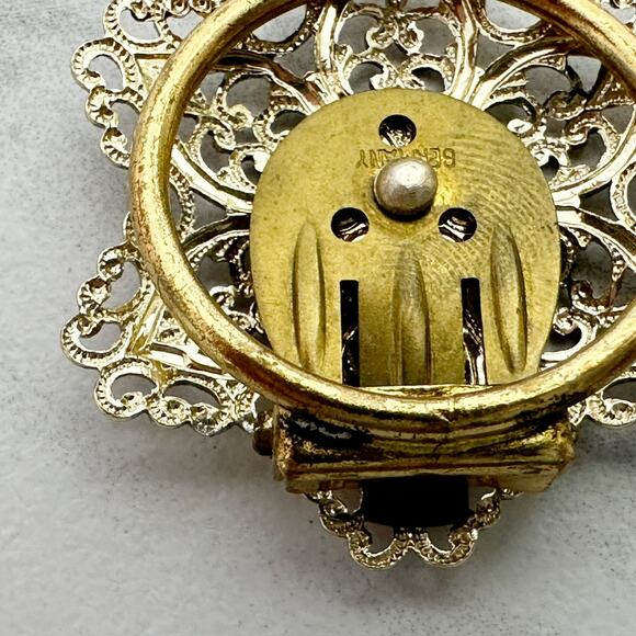 Vintage German Ornate Floral Gold Tone Dress Scarf Clip Filigree ✨ - Picture 9 of 11